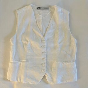 Zara 100% Linen Ivory Sleeveless Button-Up Vest